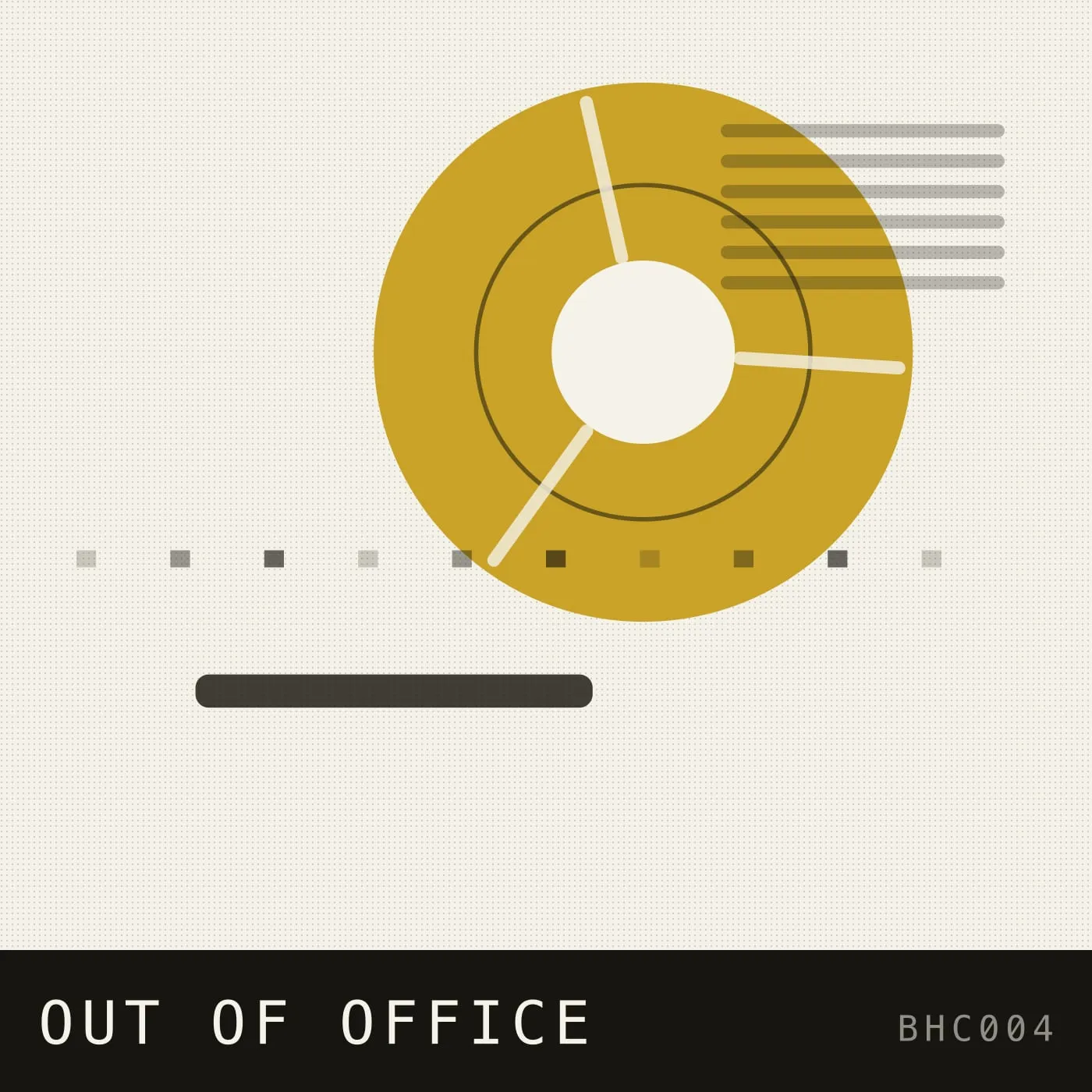 Out of Office cover — a yellow reel on a warm grey machine panel.