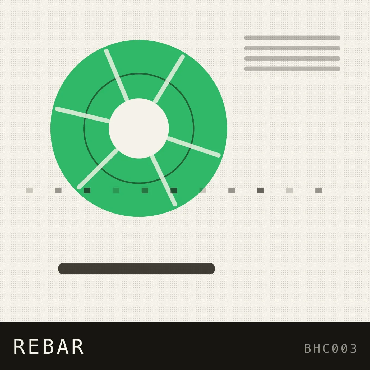 Rebar cover — a green reel on a warm grey machine panel.